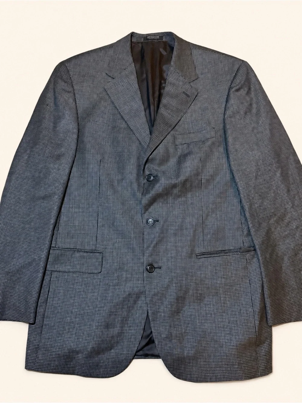 Gianfranco Ruffini Italy Mens 42L Wool Houndstooth Blazer Sport Coat Gray Black